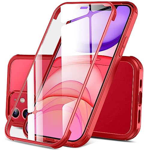 DOSNTO Doppelseitiger Durchsichtig Hülle für iPhone 11 (6.1''), 360 Grad Ganzkörper Stoßfeste & Fallschutz Transparent Handyhülle Eingebauter Gehärtetem Glas Displayschutzfolie Schutzhülle, Rot von DOSNTO