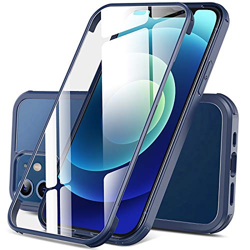 DOSNTO Doppelseitiger Durchsichtig Hülle für iPhone 12 Mini (5.4''), 360 Grad Ganzkörper Stoßfeste Fallschutz Transparent Handyhülle Eingebauter Gehärtetem Glas Displayschutzfolie Schutzhülle, Blau von DOSNTO