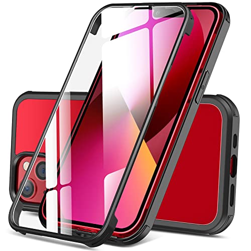 DOSNTO Doppelseitiger Durchsichtig Hülle für iPhone 13 (6.1''), 360 Grad Ganzkörper Stoßfeste und Fallschutz Transparent Handyhülle Eingebauter Gehärtetem Glas Displayschutzfolie Schutzhülle, Schwarz von DOSNTO