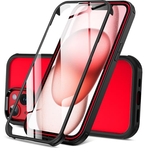 DOSNTO Doppelseitiger Durchsichtig Hülle für iPhone 15 (6.1''), 360 Grad Ganzkörper Stoßfeste und Fallschutz Transparent Handyhülle Eingebauter Gehärtetem Glas Displayschutzfolie Schutzhülle, Schwarz von DOSNTO