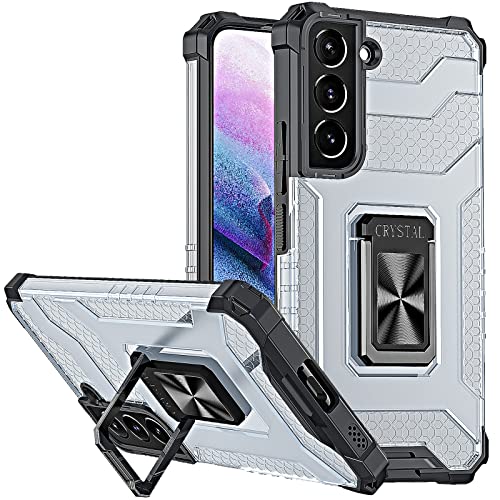 DOSNTO Militärischer Bumper Hülle für Samsung Galaxy S22 5g Stoßfeste [Durchsichtig Hartplastik Rückseite] [Unzerstörbar Schutz] Samsung S22 Rugged Armor Case Schutzhülle mit Magnet Ring Ständer von DOSNTO