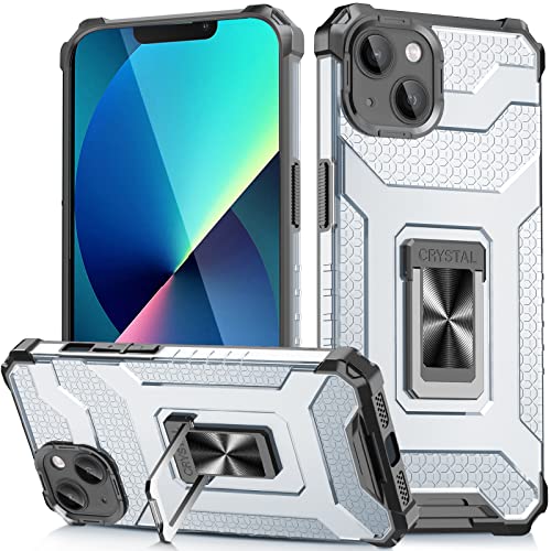 DOSNTO Militärischer Bumper Hülle für iPhone 13 Mini Stoßfeste [Durchsichtig Hartplastik Rückseite] [Unzerstörbar Schutz] iPhone 13 Mini Rugged Armor Case Schutzhülle mit Magnet Ring Ständer von DOSNTO