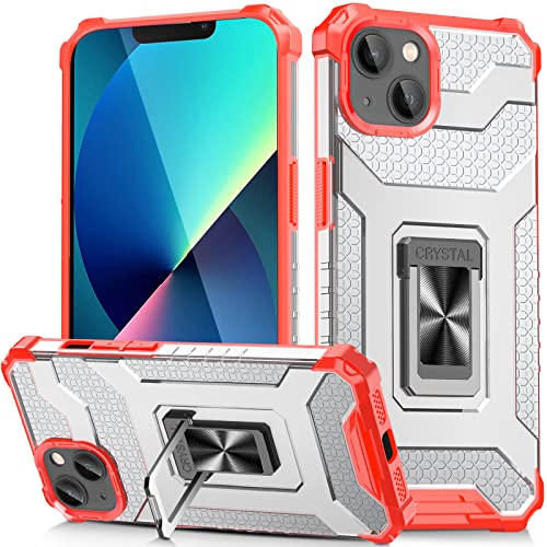 DOSNTO Militärischer Bumper Hülle für iPhone 13 Mini Stoßfeste [Durchsichtig Hartplastik Rückseite] [Unzerstörbar Schutz] iPhone 13 Mini Rugged Armor Case Schutzhülle mit Magnet Ring Ständer von DOSNTO