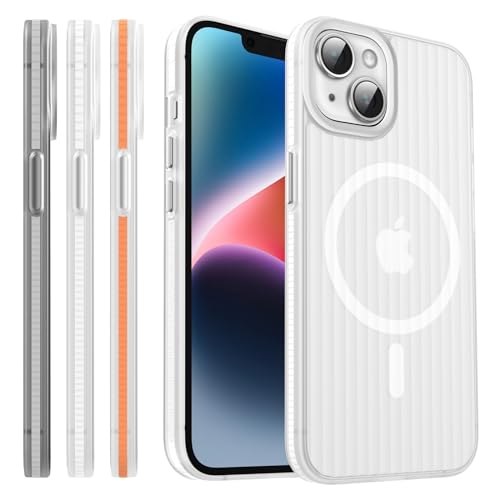DOSNTO Streifen Handyhülle für iPhone 13 & 14 Hülle mit Magsafe, [Super rutschfest Farbe Seiten] Ultra Dünn Magnetisch Transluzent Case Matt Militär Stoßfeste Schutz Hart mit Bildschirm Schutzhülle von DOSNTO