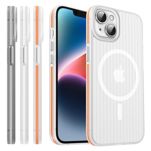 DOSNTO Streifen Handyhülle für iPhone 13 & 14 Hülle mit Magsafe, [Super rutschfest Farbe Seiten] Ultra Dünn Magnetisch Transluzent Case Matt Militär Stoßfeste Schutz Hart mit Bildschirm Schutzhülle von DOSNTO