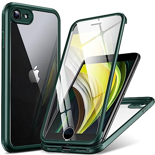 DOSNTO für iPhone SE 2022 5G Hülle, iPhone SE 2020/7/8 Hülle 360 Grad Ganzkörper Stoßfeste Fallschutz Handyhülle, Zweilagige Gehärtete [Glasscheibe] Schutz Telefonabdeckung Durchsichtig, Dunkelgrün von DOSNTO