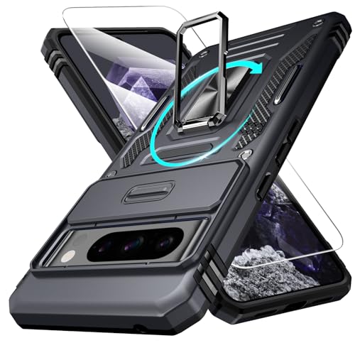 Defend Handyhülle für Google Pixel 8 Pro 5G Hülle mit Magnetische Ring Ständer [2X Vergrößerung Metallplatte für Autohalterung] Militärischer Stoßfest Handyhülle Rugged Case Unzerstörbar Schutzhülle von DOSNTO