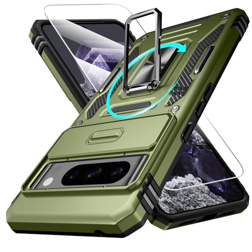Defend Handyhülle für Google Pixel 8 Pro 5G Hülle mit Magnetische Ring Ständer [2X Vergrößerung Metallplatte für Autohalterung] Militärischer Stoßfest Handyhülle Rugged Case Unzerstörbar Schutzhülle von DOSNTO