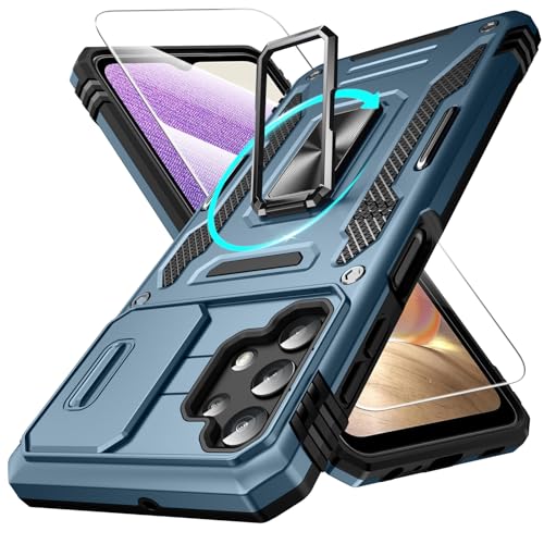Defend Handyhülle für Samsung Galaxy A32 5G Hülle mit Magnetische Ring Ständer [2X Vergrößerung Metallplatte für Autohalterung] Militärischer Stoßfest Rugged Case Unzerstörbar Schutzhülle von DOSNTO