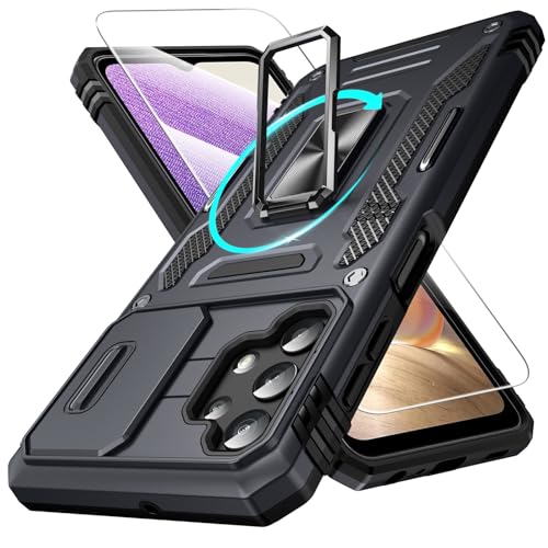 Defend Handyhülle für Samsung Galaxy A32 5G Hülle mit Magnetische Ring Ständer [2X Vergrößerung Metallplatte für Autohalterung] Militärischer Stoßfest Rugged Case Unzerstörbar Schutzhülle von DOSNTO