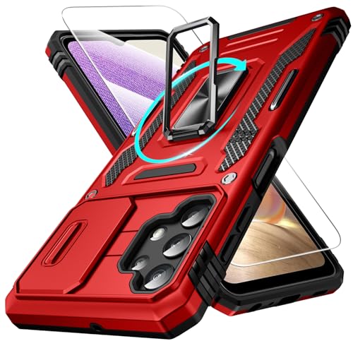 Defend Handyhülle für Samsung Galaxy A32 5G Hülle mit Magnetische Ring Ständer [2X Vergrößerung Metallplatte für Autohalterung] Militärischer Stoßfest Rugged Case Unzerstörbar Schutzhülle von DOSNTO