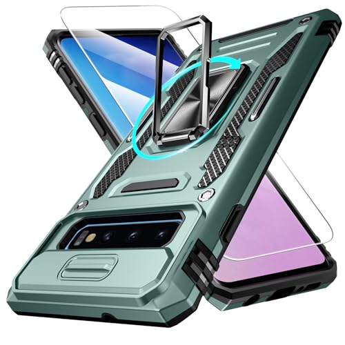 Defend Handyhülle für Samsung Galaxy S10 Hülle mit Magnetische Ring Ständer [2X Vergrößerung Metallplatte für Autohalterung] Militärischer Stoßfest Rugged Case Unzerstörbar Schutzhülle von DOSNTO