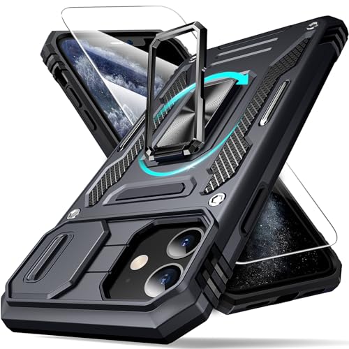 Defend Handyhülle für iPhone 11 Hülle mit Magnetische Ring Ständer [2X Vergrößerung Metallplatte für Autohalterung] Militärischer Stoßfest Rugged Case Unzerstörbar Schutzhüll von DOSNTO