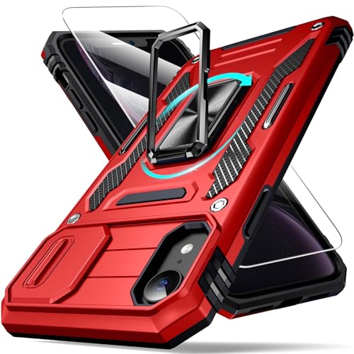 Defend Handyhülle für iPhone XR Hülle mit Magnetische Ring Ständer [2X Vergrößerung Metallplatte für Autohalterung] Militärischer Stoßfest Rugged Case Unzerstörbar Schutzhülle von DOSNTO