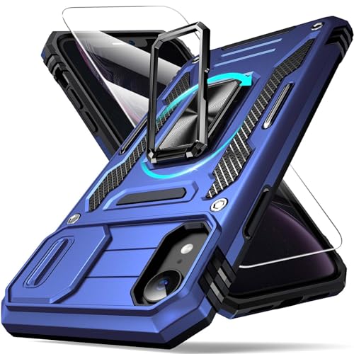 Defend Handyhülle für iPhone XR Hülle mit Magnetische Ring Ständer [2X Vergrößerung Metallplatte für Autohalterung] Militärischer Stoßfest Rugged Case Unzerstörbar Schutzhülle von DOSNTO