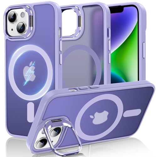 Handyhülle für iPhone 13/14 Hülle mit Kamera Ständer, kompatibel mit MagSafe, Magnetisch Case Militär Stoßfest Schutz Hart Schutzhülle, Dünn Transluzent Matt Kratzfeste Rückseite Eingebauter Stand von DOSNTO