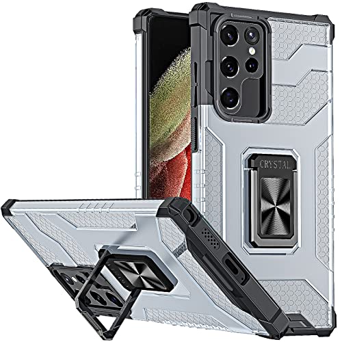 Militärischer Bumper Hülle für Samsung Galaxy S22 Ultra 5g Stoßfeste [Durchsichtig Hartplastik Rückseite] [Unzerstörbar Schutz] Samsung S22 Ultra Rugged Armor Case Schutzhülle mit Magnet Ring Ständer von DOSNTO