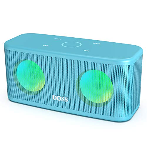 DOSS Bluetooth Lautsprecher, SoundBox Plus 16 Watt Bluetooth Musikbox mit Dual-Treiber, Touch Steuerung, Farbige Party Licht, Mikrofon, 20 St. Akkulaufzeit, TF Karte Slot, Blau von DOSS