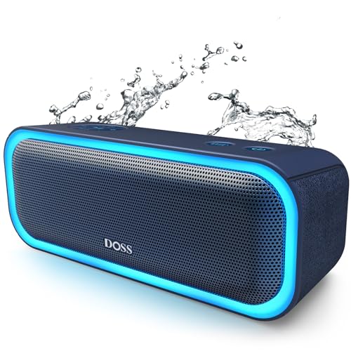 DOSS Bluetooth Lautsprecher, SoundBox Pro BluetoothBox,20W, Stereo Pairing, Mehrfarbige Lichter, IPX5-Wasserdicht,12 St Spieldauer, Musikbox Bluetooth mit Mikrofon, AUX, Unterstützt TF-Karten von DOSS