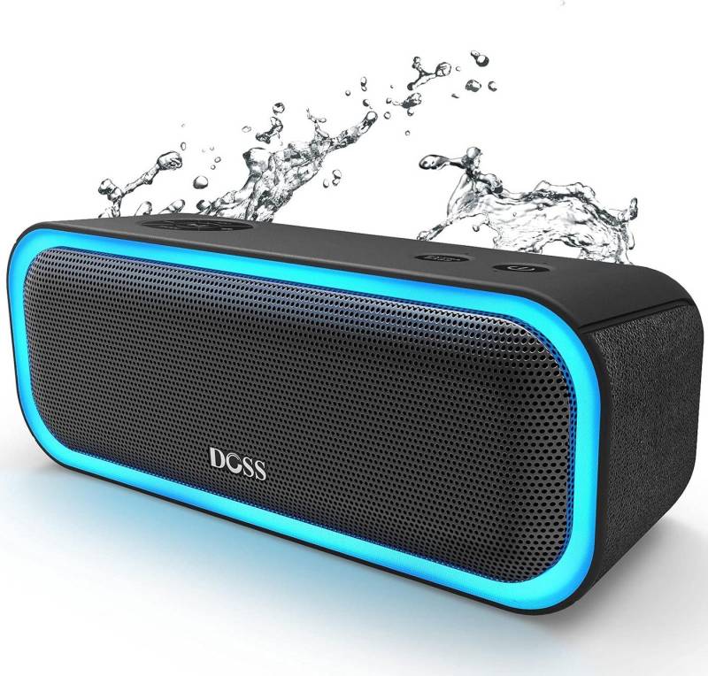 DOSS für, Draußen, Strand, Zuhause, Garten mit Mikrofon, AUX Bluetooth-Lautsprecher (Extra Bass IPX6 Wasserdicht 20 Stunden Akku Bunten Licht) von DOSS