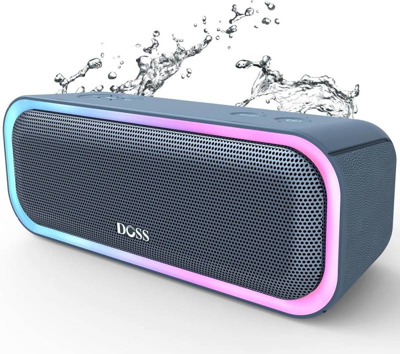 DOSS für, Draußen, Strand, Zuhause, Garten mit Mikrofon, AUX Bluetooth-Lautsprecher (Extra Bass IPX6 Wasserdicht 20 Stunden Akku Bunten Licht) von DOSS