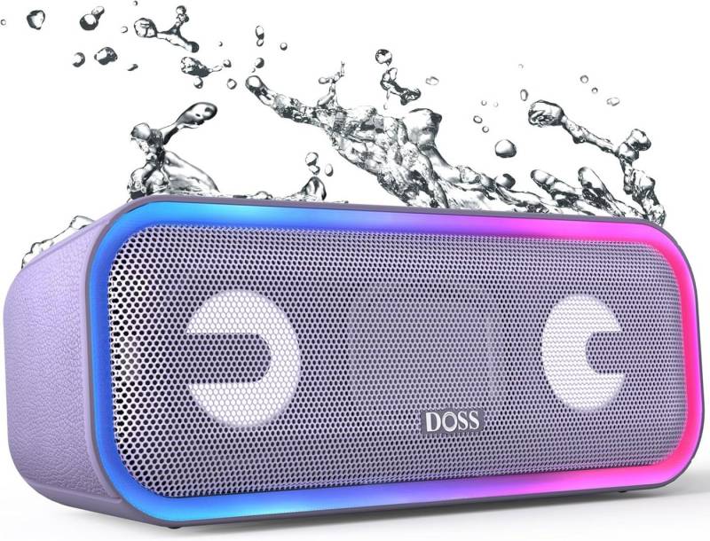 DOSS für Draußen Strand, Zuhause, Garten Musikbox Bluetooth-Lautsprecher (mit IPX6 Wasserdicht Dualen Bass-Treibern Stereo-Pairing, Bunten Licht) von DOSS