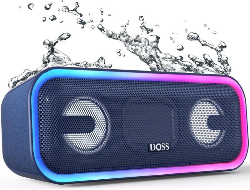 DOSS für Draußen Strand, Zuhause, Garten Musikbox Bluetooth-Lautsprecher (mit IPX6 Wasserdicht Dualen Bass-Treibern Stereo-Pairing, Bunten Licht) von DOSS