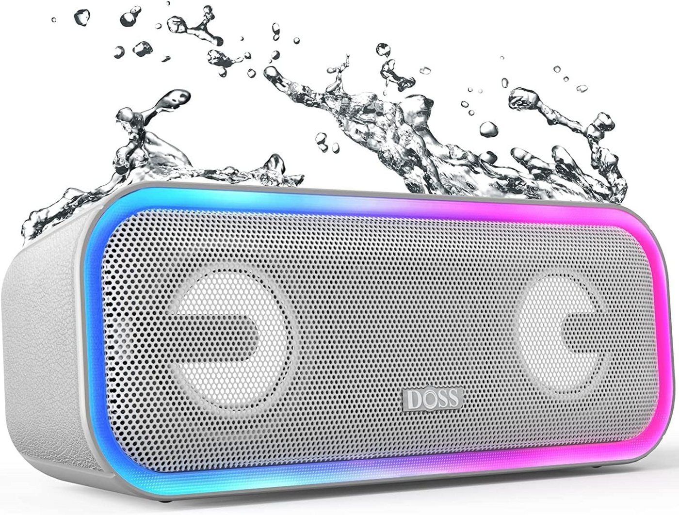 DOSS für Draußen Strand, Zuhause, Garten Musikbox Bluetooth-Lautsprecher (mit IPX6 Wasserdicht Dualen Bass-Treibern Stereo-Pairing, Bunten Licht) von DOSS