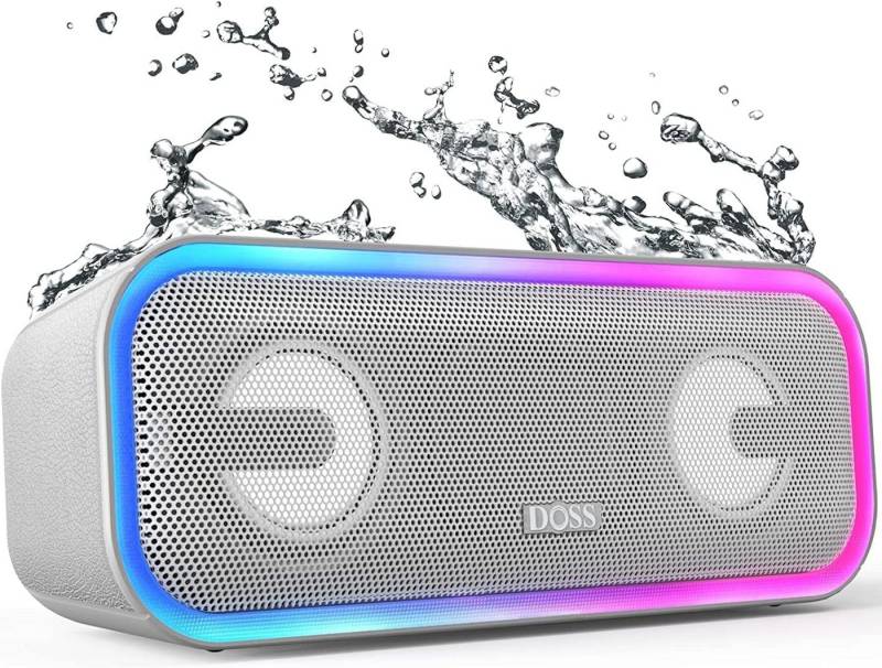 DOSS für Draußen Strand, Zuhause, Garten Musikbox Bluetooth-Lautsprecher (mit IPX6 Wasserdicht Dualen Bass-Treibern Stereo-Pairing, Bunten Licht) von DOSS