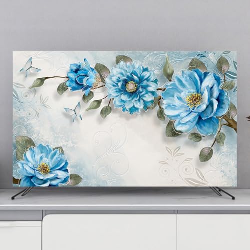 DOTBUY-SHOP TV-Staubschutz, 32-80 Zoll TV-Abdeckung Staubschutzhülle, Hülle Bezug für Fernsehen Schutzhülle mit 3D Blumen Druck, Universal Fernseher Schutzhülle (Blaue Blumen,32 inch) von DOTBUY-SHOP