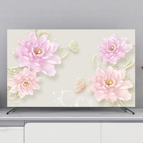DOTBUY-SHOP TV-Staubschutz, 32-80 Zoll TV-Abdeckung Staubschutzhülle, Hülle Bezug für Fernsehen Schutzhülle mit Blumenmuster, Universal Fernseher Schutzhülle (Beige und hellviolett,40-43 inch) von DOTBUY-SHOP