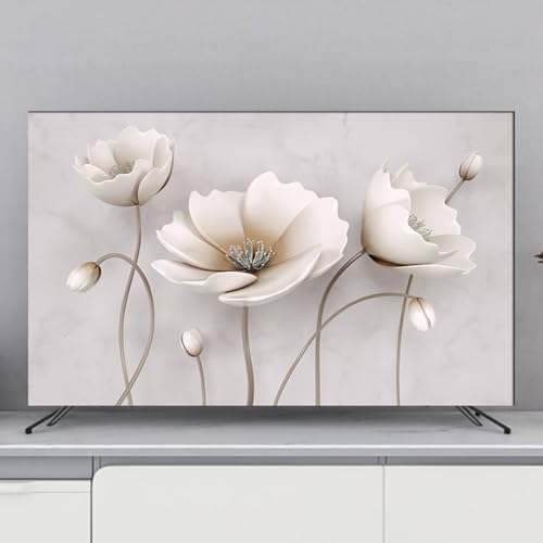 DOTBUY-SHOP TV-Staubschutz, 32-80 Zoll TV-Abdeckung Staubschutzhülle, Hülle Bezug für Fernsehen Schutzhülle mit Blumenmuster, Universal Fernseher Schutzhülle (Perlenweiß,80 inch) von DOTBUY-SHOP