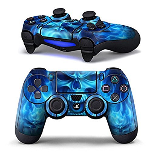 DOTBUY PS4 Design Schutzfolie Skin Sticker Aufkleber Set Styling für Sony Playstation 4 Controller X 1 (Blue Fire Skull) von DOTBUY