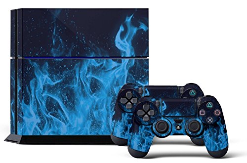 DOTBUY PS4 Skin Aufkleber Sticker Design Folie schützende Haut Schale für Sony Playstation 4 Konsole und 2 Dualshock Controller (Blue Fire) von DOTBUY