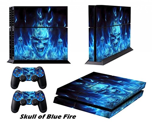 DOTBUY PS4 Skin Aufkleber Sticker Design Folie schützende Haut Schale für Sony Playstation 4 Konsole und 2 Dualshock Controller (Blue Fire Skull) von DOTBUY