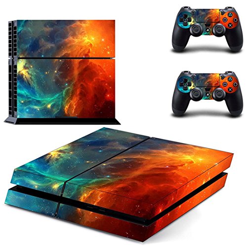 DOTBUY PS4 Skin Aufkleber Sticker Design Folie schützende Haut Schale für Sony Playstation 4 Konsole und 2 Dualshock Controller (Blue-Orange Starry) von DOTBUY