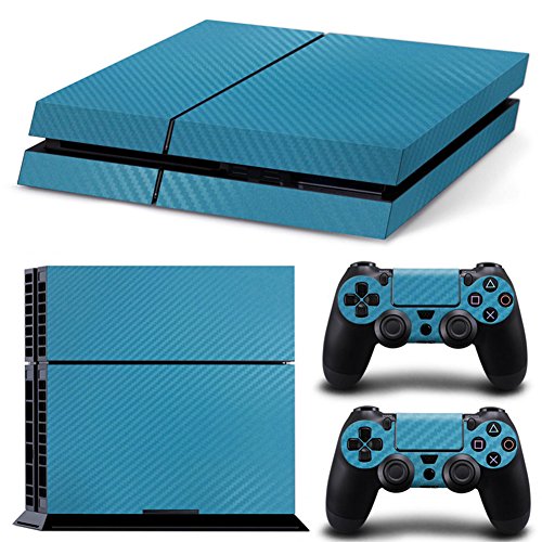 DOTBUY PS4 Skin Aufkleber Sticker Design Folie schützende Haut Schale für Sony Playstation 4 Konsole und 2 Dualshock Controller (Carbon Fiber Blue) von DOTBUY