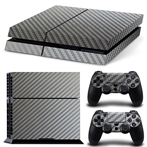 DOTBUY PS4 Skin Aufkleber Sticker Design Folie schützende Haut Schale für Sony Playstation 4 Konsole und 2 Dualshock Controller (Carbon Fiber Silver) von DOTBUY