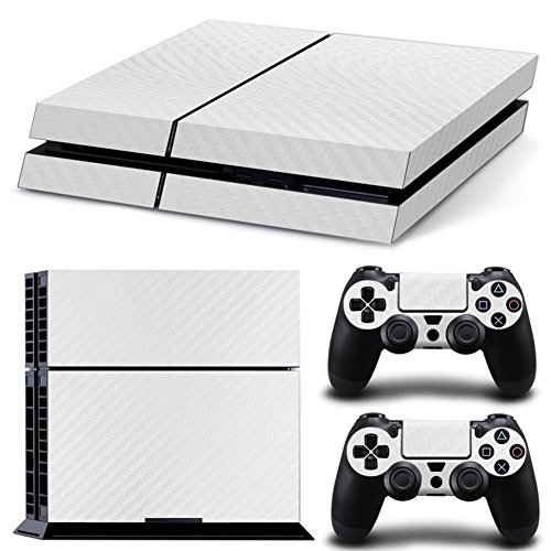 DOTBUY PS4 Skin Aufkleber Sticker Design Folie schützende Haut Schale für Sony Playstation 4 Konsole und 2 Dualshock Controller (Carbon Fiber White) von DOTBUY