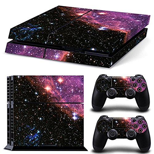 DOTBUY PS4 Skin Aufkleber Sticker Design Folie schützende Haut Schale für Sony Playstation 4 Konsole und 2 Dualshock Controller (Dark Pink Galaxy) von DOTBUY