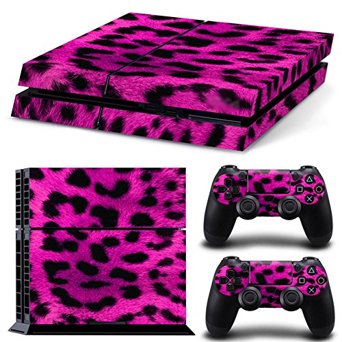 DOTBUY PS4 Skin Aufkleber Sticker Design Folie schützende Haut Schale für Sony Playstation 4 Konsole und 2 Dualshock Controller (Fell Leopard Pink) von DOTBUY