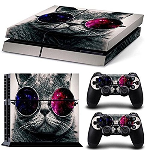 DOTBUY PS4 Skin Aufkleber Sticker Design Folie schützende Haut Schale für Sony Playstation 4 Konsole und 2 Dualshock Controller (Glasses Cat) von DOTBUY