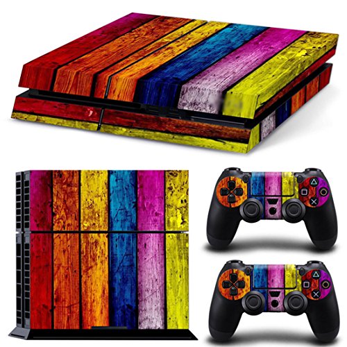 DOTBUY PS4 Skin Aufkleber Sticker Design Folie schützende Haut Schale für Sony Playstation 4 Konsole und 2 Dualshock Controller (Rainbow Wood) von DOTBUY