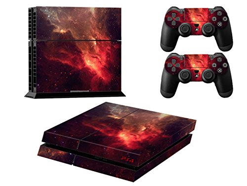 DOTBUY PS4 Skin Aufkleber Sticker Design Folie schützende Haut Schale für Sony Playstation 4 Konsole und 2 Dualshock Controller (Red Universe) von DOTBUY