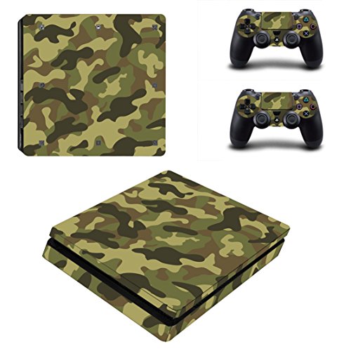 DOTBUY PS4 Slim Skin Aufkleber Sticker Design Folie schützende Haut Schale für Sony Playstation 4 Slim Konsole und 2 Dualshock Controller (Camouflage Green) von DOTBUY