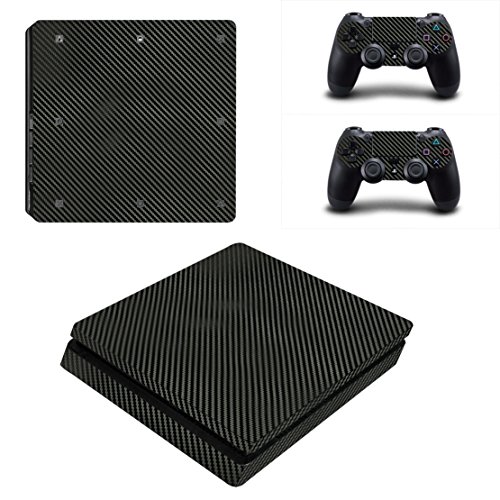 DOTBUY PS4 Slim Skin Aufkleber Sticker Design Folie schützende Haut Schale für Sony Playstation 4 Slim Konsole und 2 Dualshock Controller (Carbon Fiber Black) von DOTBUY