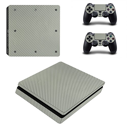 DOTBUY PS4 Slim Skin Aufkleber Sticker Design Folie schützende Haut Schale für Sony Playstation 4 Slim Konsole und 2 Dualshock Controller (Carbon Fiber Grey) von DOTBUY