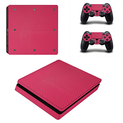 DOTBUY PS4 Slim Skin Aufkleber Sticker Design Folie schützende Haut Schale für Sony Playstation 4 Slim Konsole und 2 Dualshock Controller (Carbon Fiber Rose) von DOTBUY