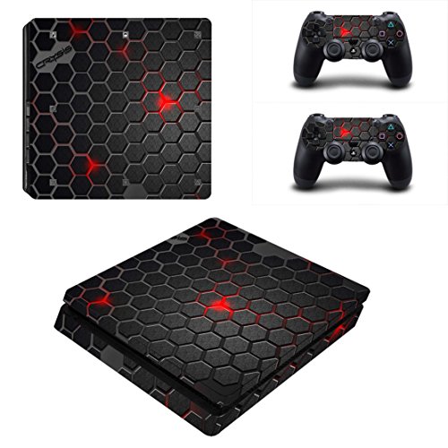 DOTBUY PS4 Slim Skin Aufkleber Sticker Design Folie schützende Haut Schale für Sony Playstation 4 Slim Konsole und 2 Dualshock Controller (Dark Honeycomb) von DOTBUY