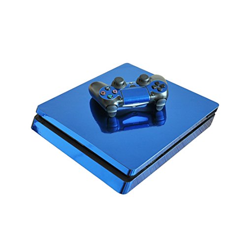DOTBUY PS4 Slim Skin Aufkleber Sticker Design Folie schützende Haut Schale für Sony Playstation 4 Slim Konsole und 2 Dualshock Controller (Glossy Blue) von DOTBUY